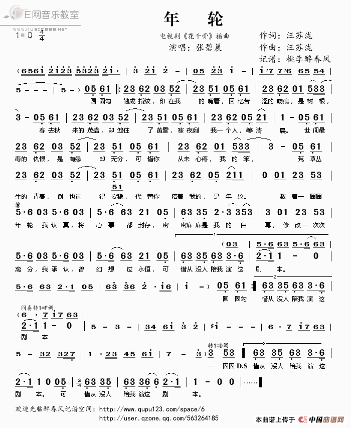 年轮-张碧晨（《花千骨》插曲简谱） 吉他谱