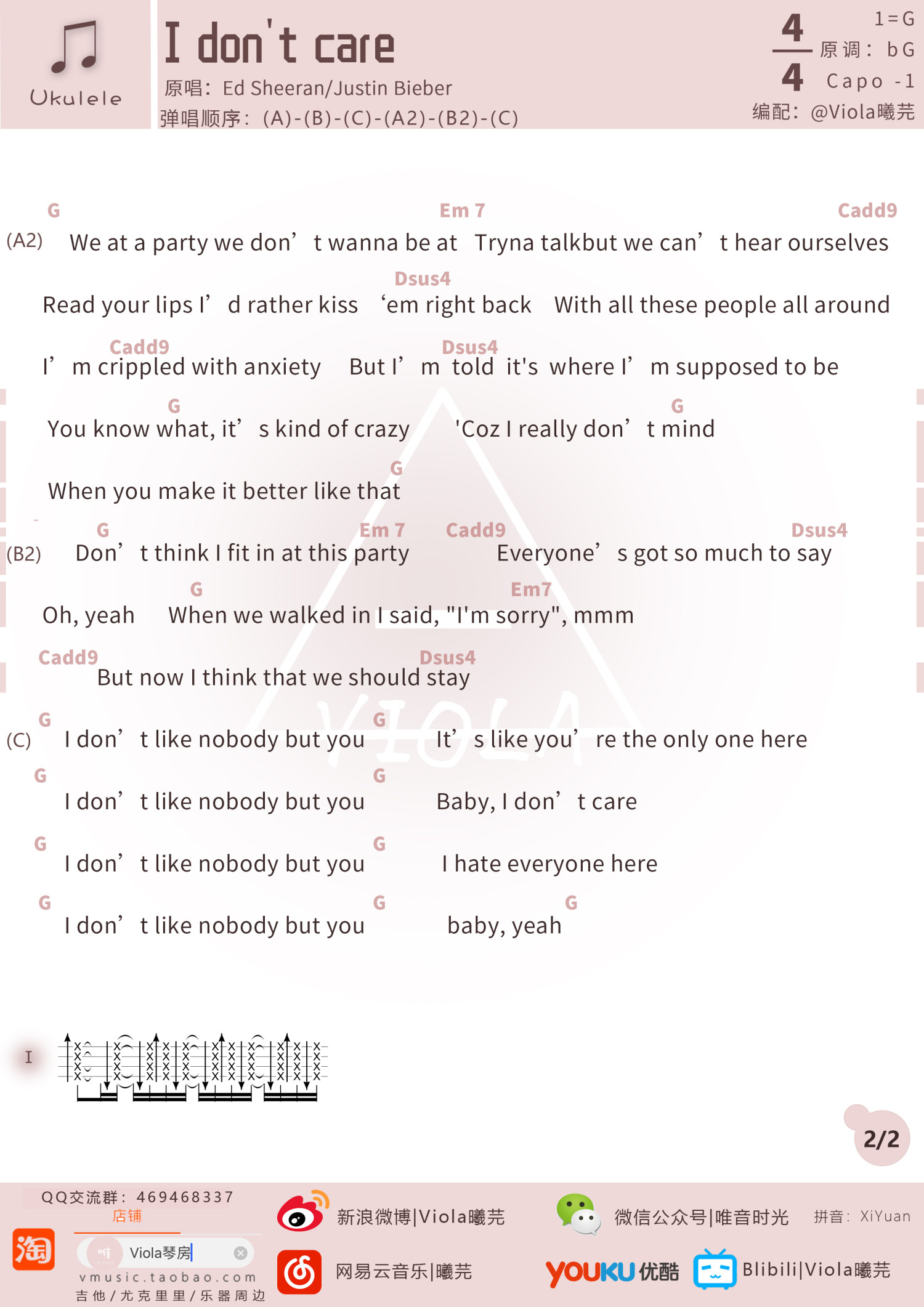 《I Don’t Care》尤克里里谱