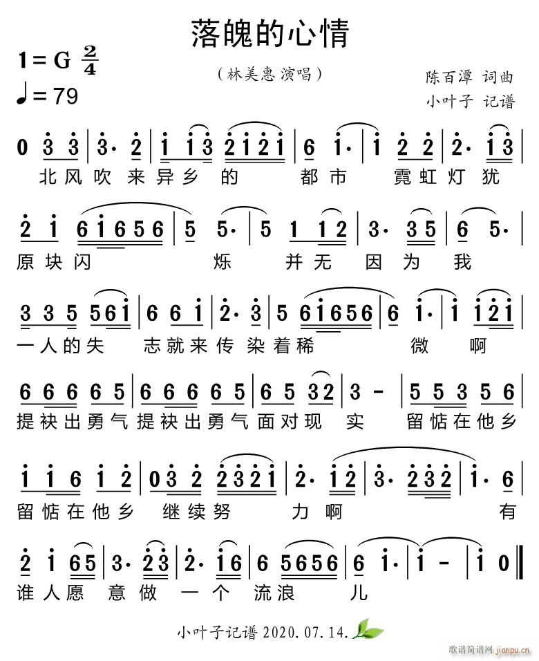 林美惠 陈百潭 陈百潭 《落魄的心情》简谱
