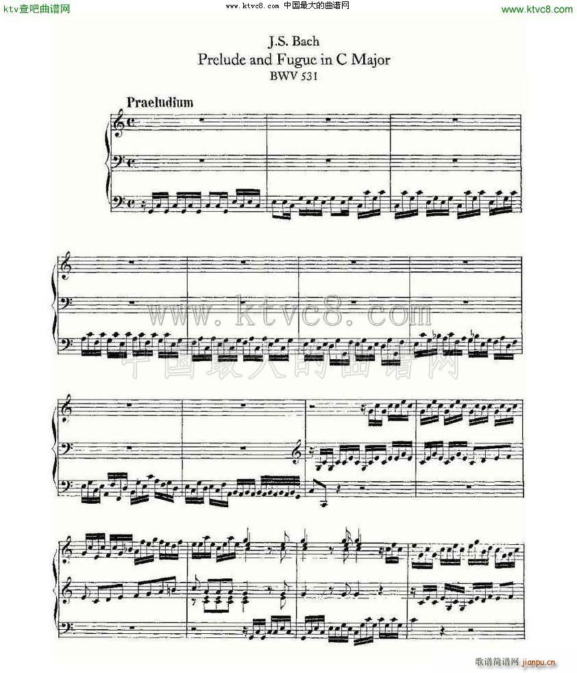 未知 《Prelude and Fugue in C Major BWV 531 管风琴谱》简谱
