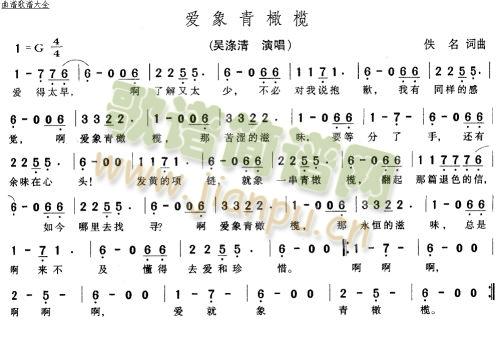 未知 《爱象青橄榄》简谱