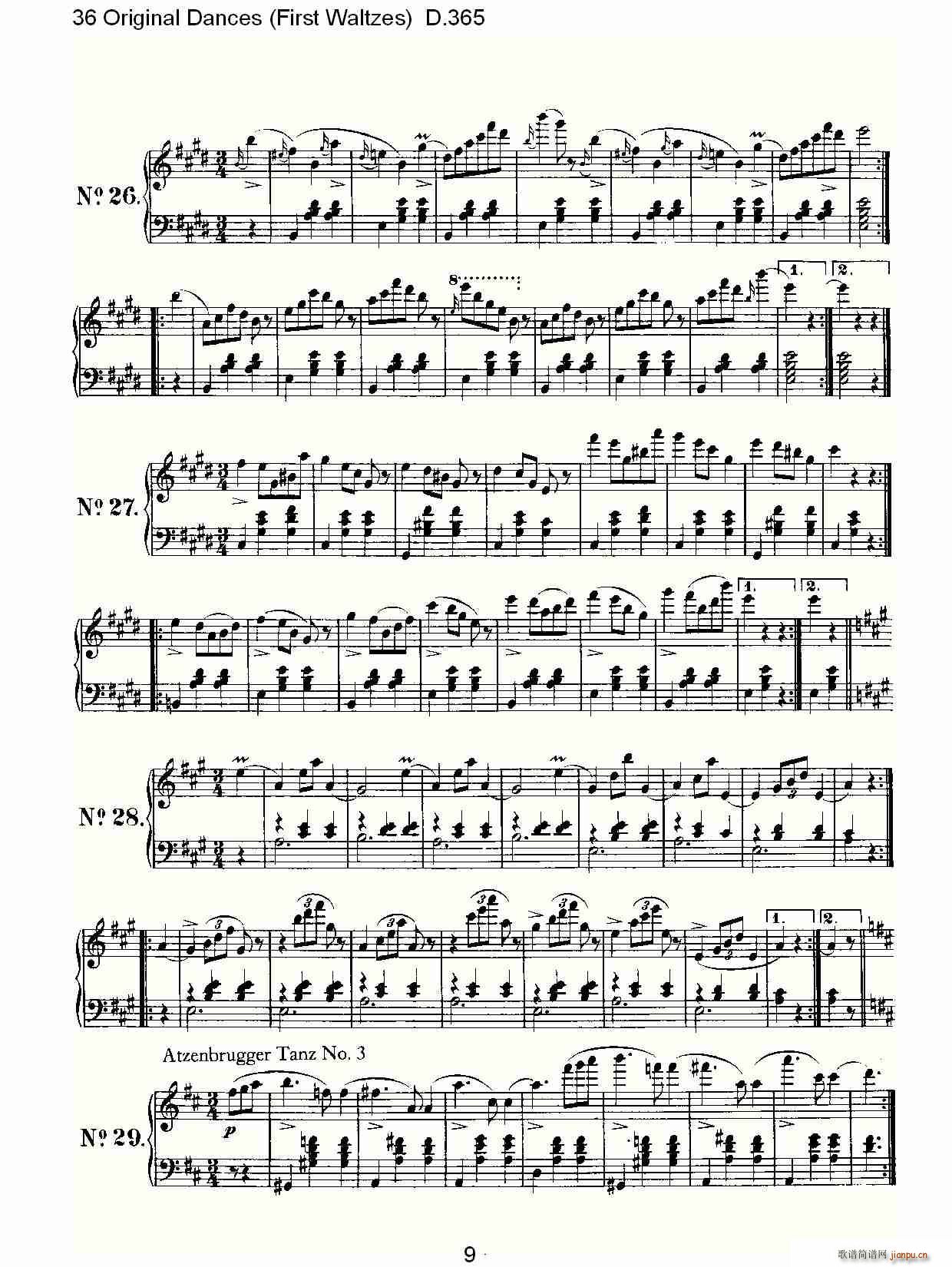 弗朗兹·舒柏特   朴素传幽真 《36 Original Dances（First Waltzes) D.36）》简谱