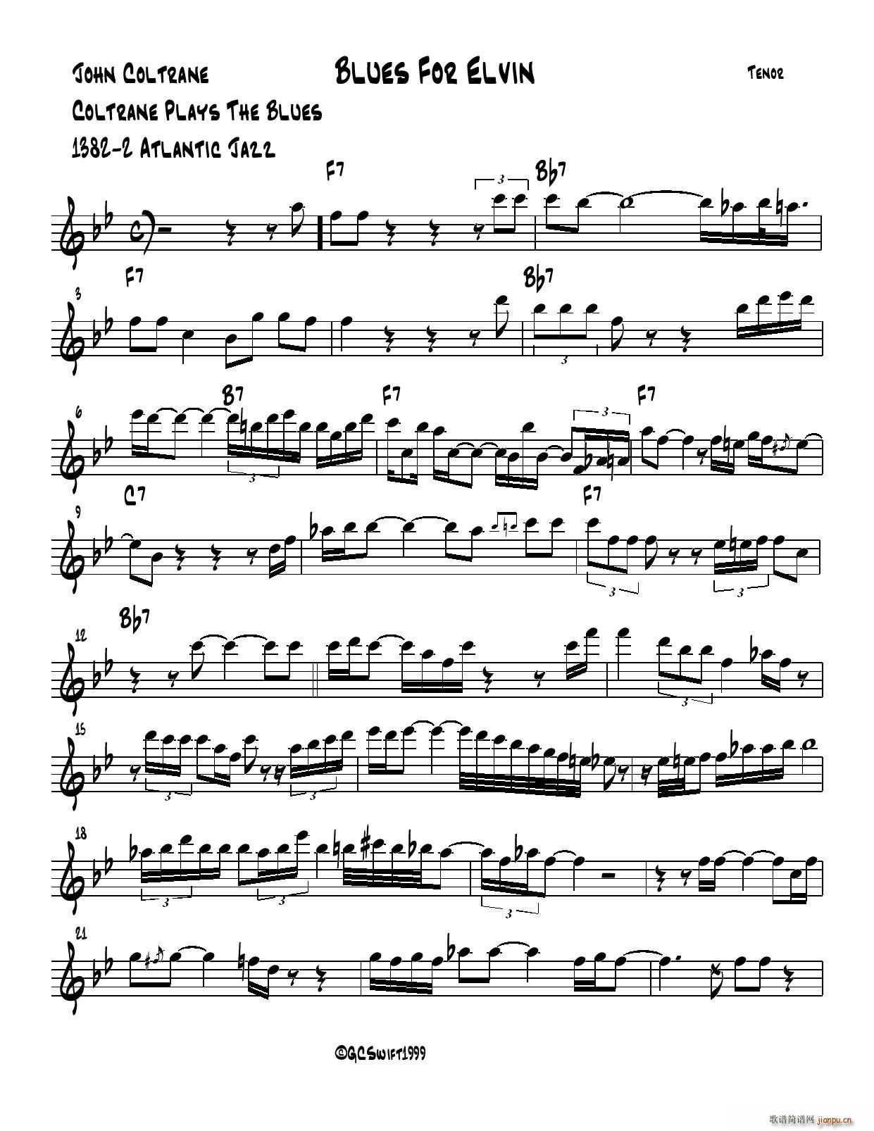 未知 《BLUES FOR ELVIN》简谱