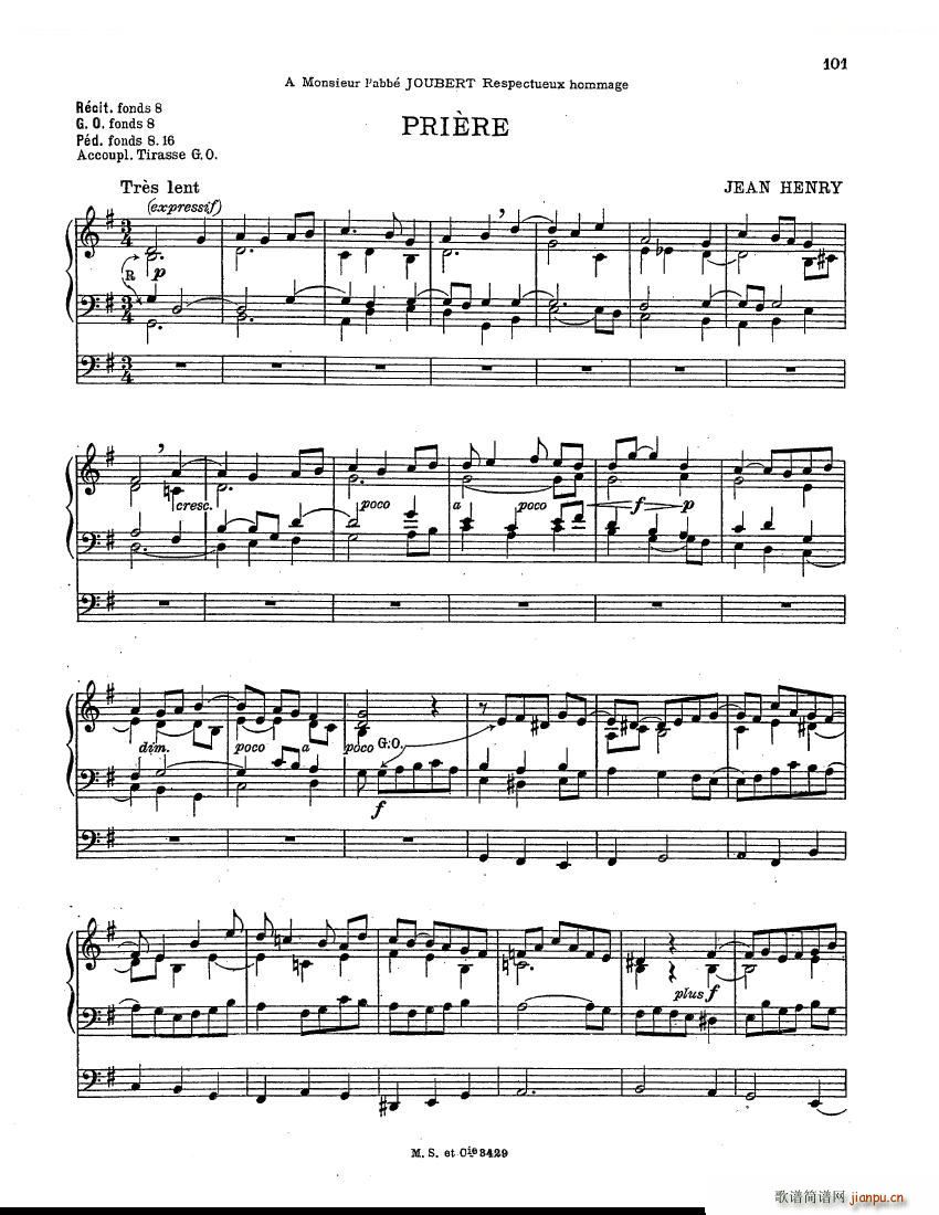 未知 《Henry Jean - Prière (organ) Prière (organ) -》简谱