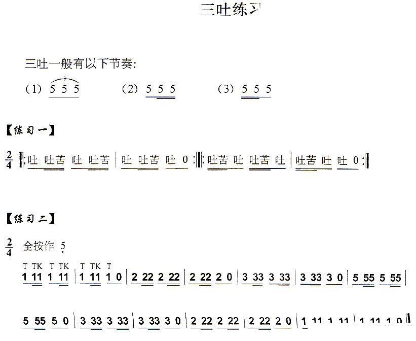 《葫芦丝技巧练习之十一：三吐音练习》葫芦丝谱（第1页）