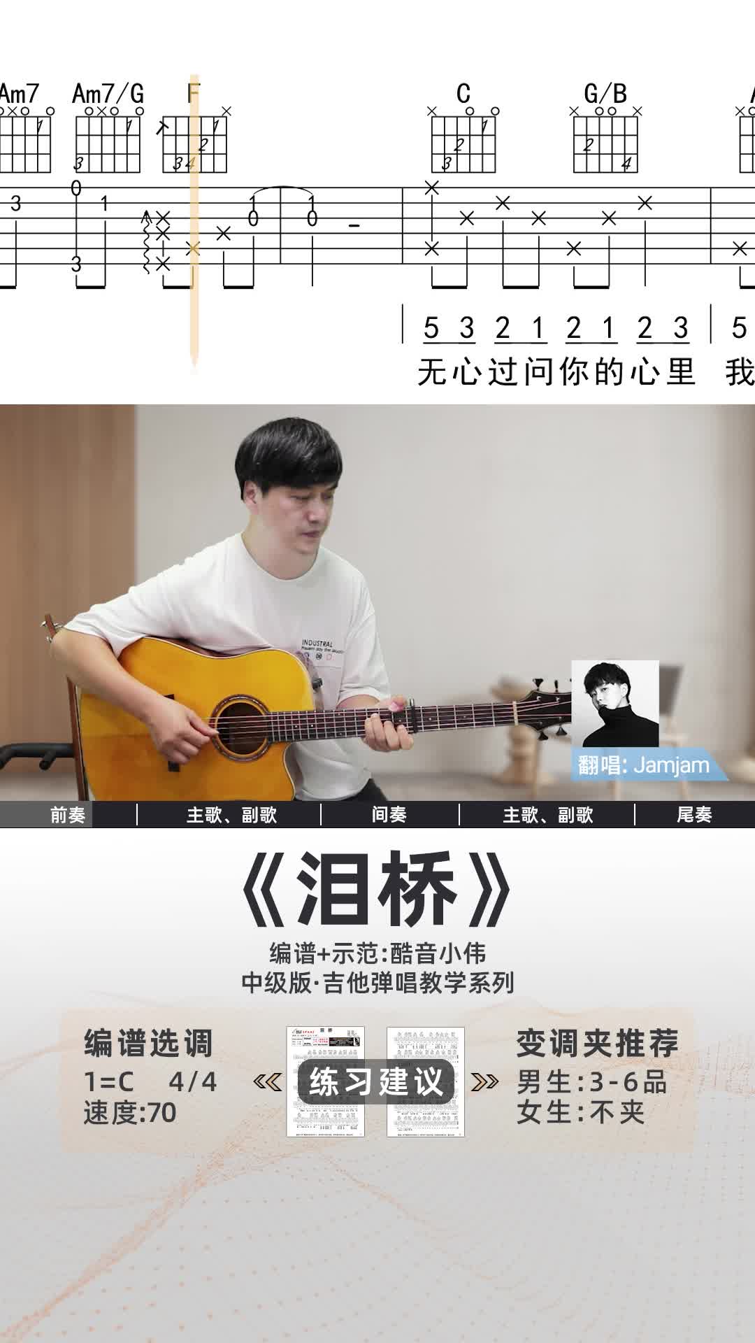 【附谱】超原版《泪桥》AI陶喆版 吉他前奏示范
